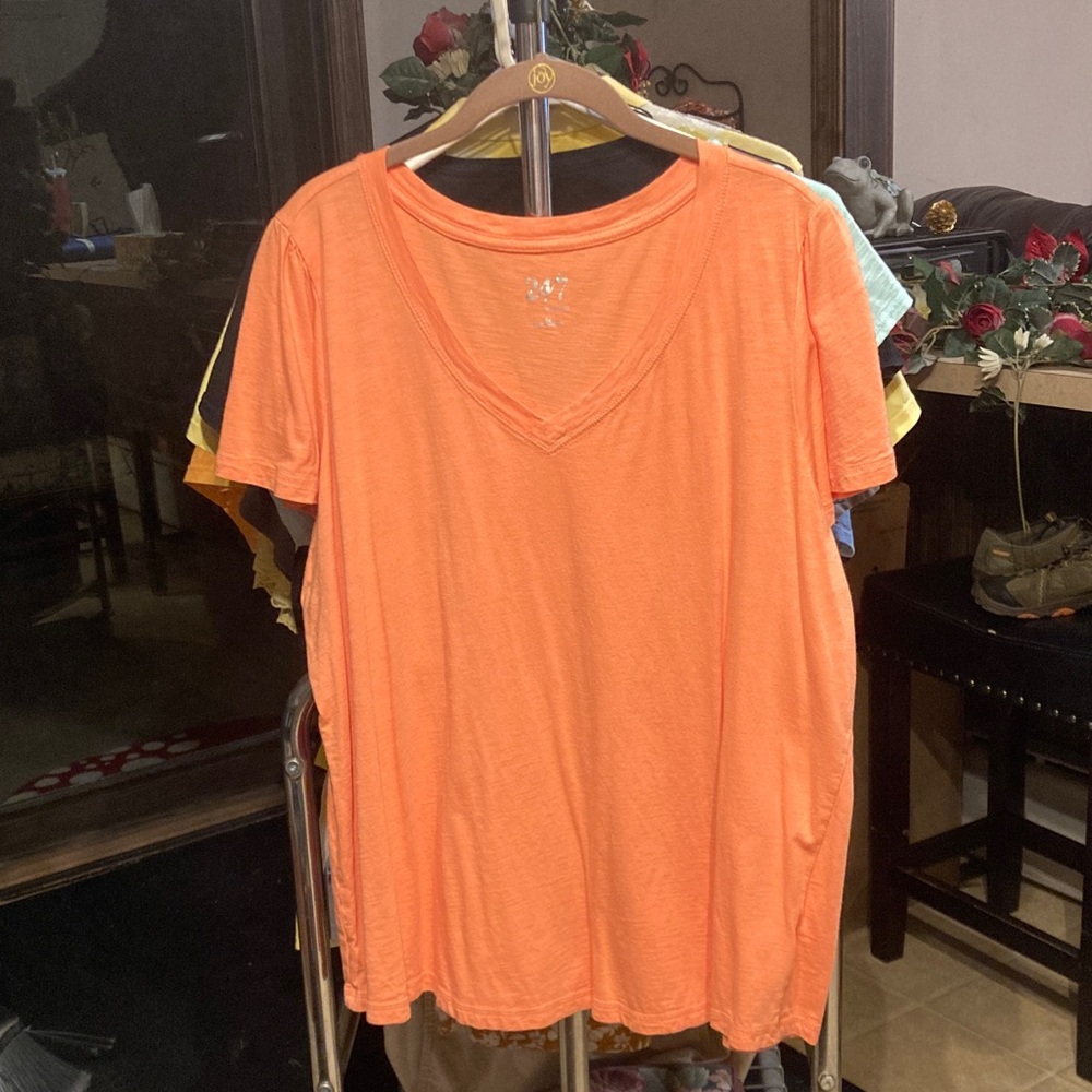 Maurices Bright Orange V-Neck Flutter Sleeve Tee
